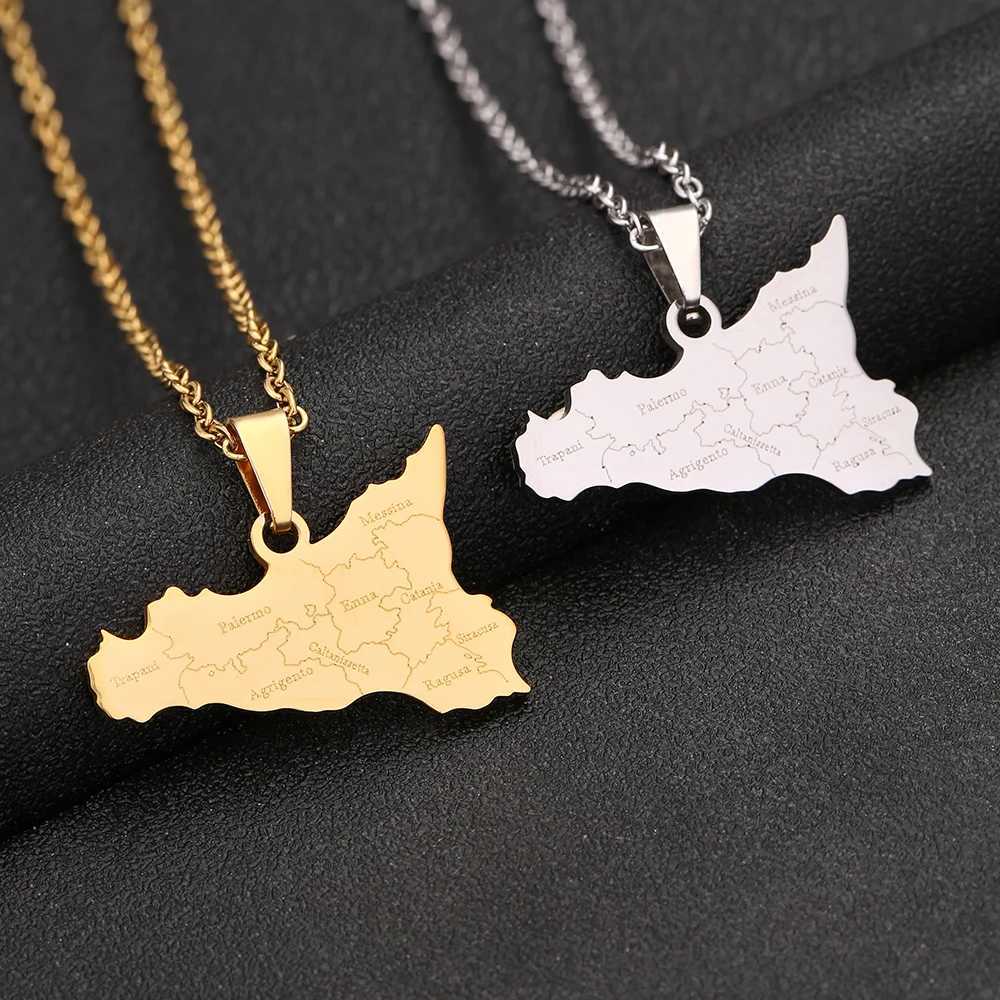 Italy Sicily Map Cities Name Pendant Necklace Stainless Steel For Women Men Gold Silver Color Fashion Italian Sicily Jewelry W250618