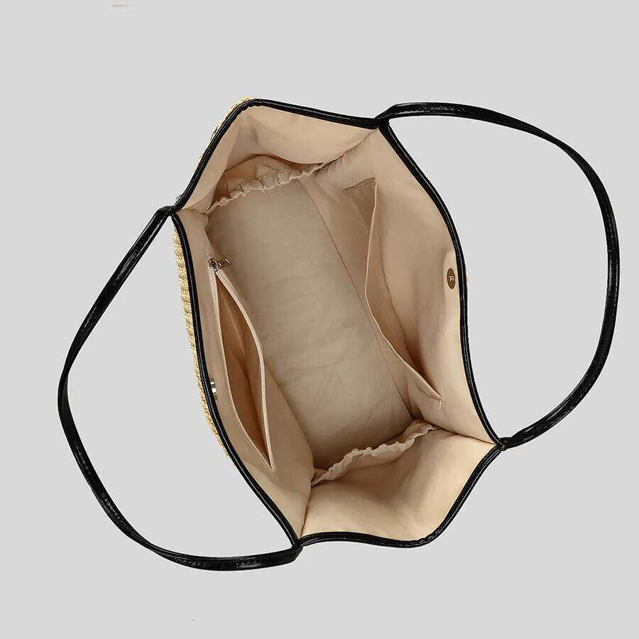 Casual Large Capacity Tote Bag PP Straw Women Shoulder Bags Weave Sumnmer Beach Handbags Multiple Pockets Big Bali Shopper Purse