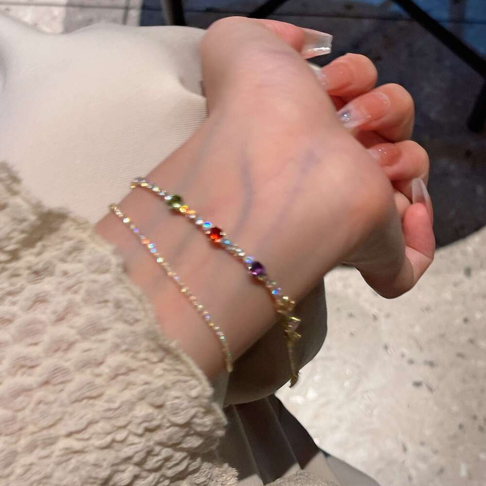 Ultra-fine Delicate Exquisite Colorful Zircon Bracelet 2023 Internet Celebrity Style Dongdaemun Personality Lobster Clasp Jewelry J730