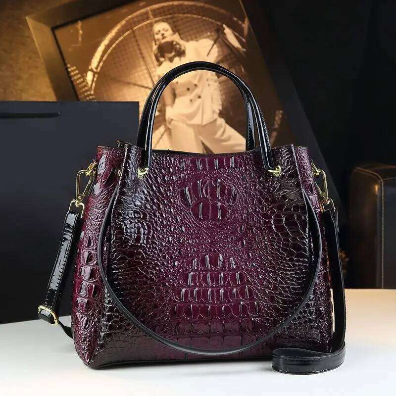 Genuine Leather Women Handbags New Tote Fashion Crocodile Print Bucket Bag Retro Shoulder Messenger Bags Trend 2025