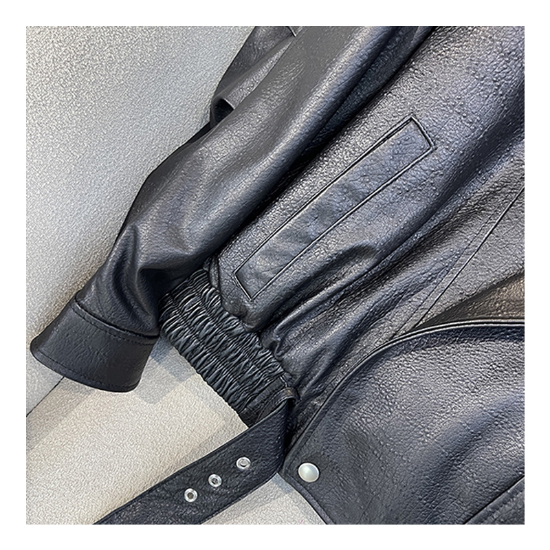 Cross border leather jacket, women's spring and autumn short style motorcycle style PU leather lapel jacket, slim fit leather jacket