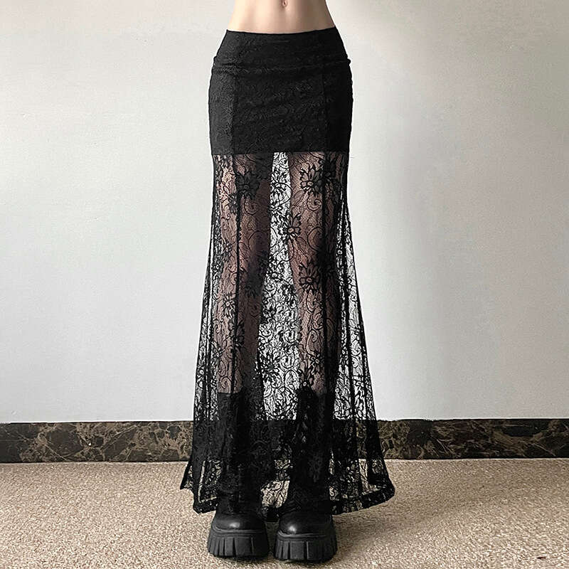Summer New Women's Solid Color Slim Fit Bodycon Street Fashion High Waist Sheer Mesh Skirt B5