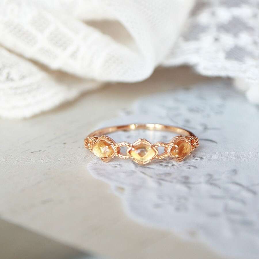 Honey Fruit Style High Imitation Natural Yellow Crystal Three Wealth-Attracting Fortune-Bringing Light Luxury High-End Ring