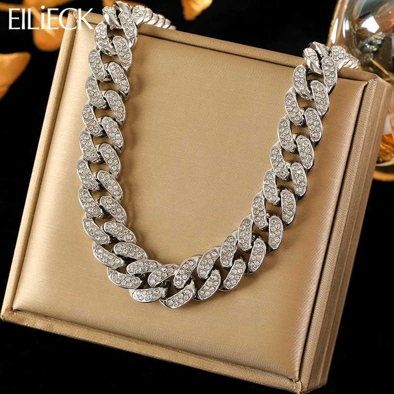 EILIECK Silver Color Cuban Chain Necklace For Women Girl Fashion New Party Gift Thick Neck Chain Waterproof Jewelry Bijoux W250618