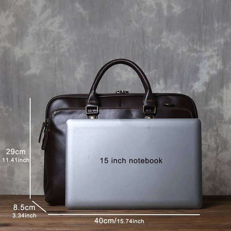 Retro Top Layer Cowhide Briefcase For Men's Business Fashion Genuine Leather Crossbody Handbag 15 Inch Computer Bag JLFGPJ