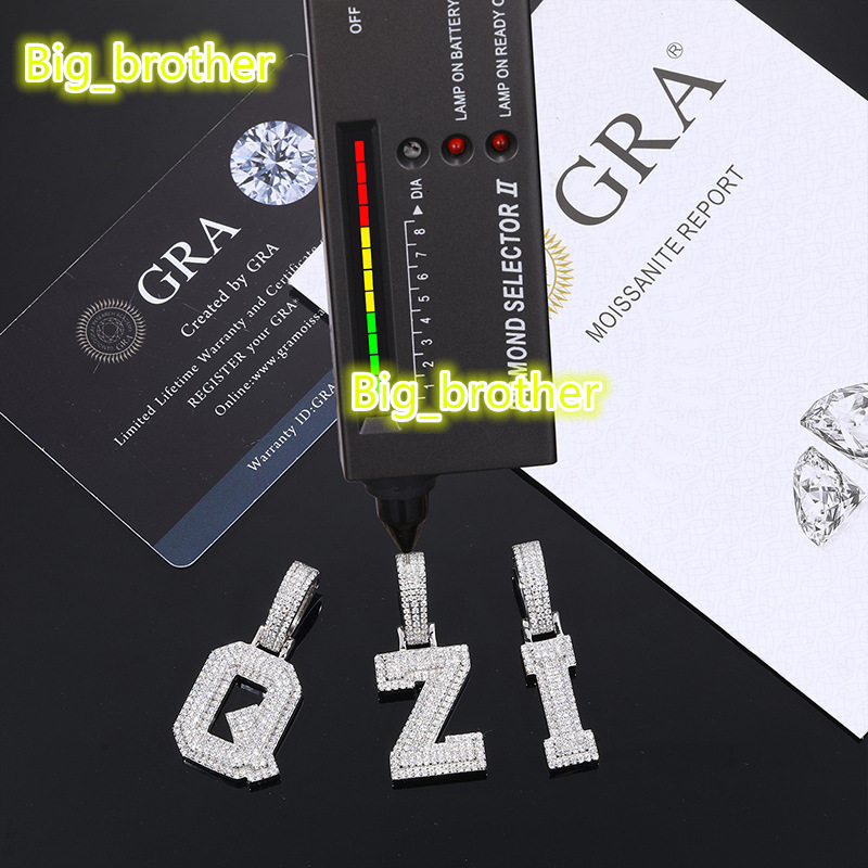 European American New S925 Silver Inlaid Moissanite Pendant with 26 Letters Solid Trendy Hip Hop Accessories in Stock