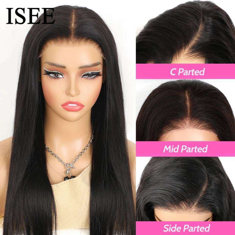 ISEE Human Hair Ready To Straight Glueless Preplucked Wear And Go HD Front Wigs PreCut Lace