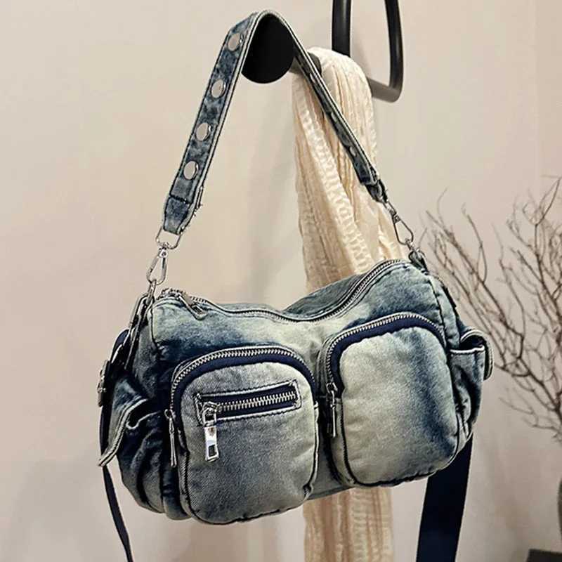 Denim Vintage Crossbody Shoulder Bag Fi Jeans Tote Bags Large Capacity Multiple Pockets Handbags Women Shoulder Bag B250618