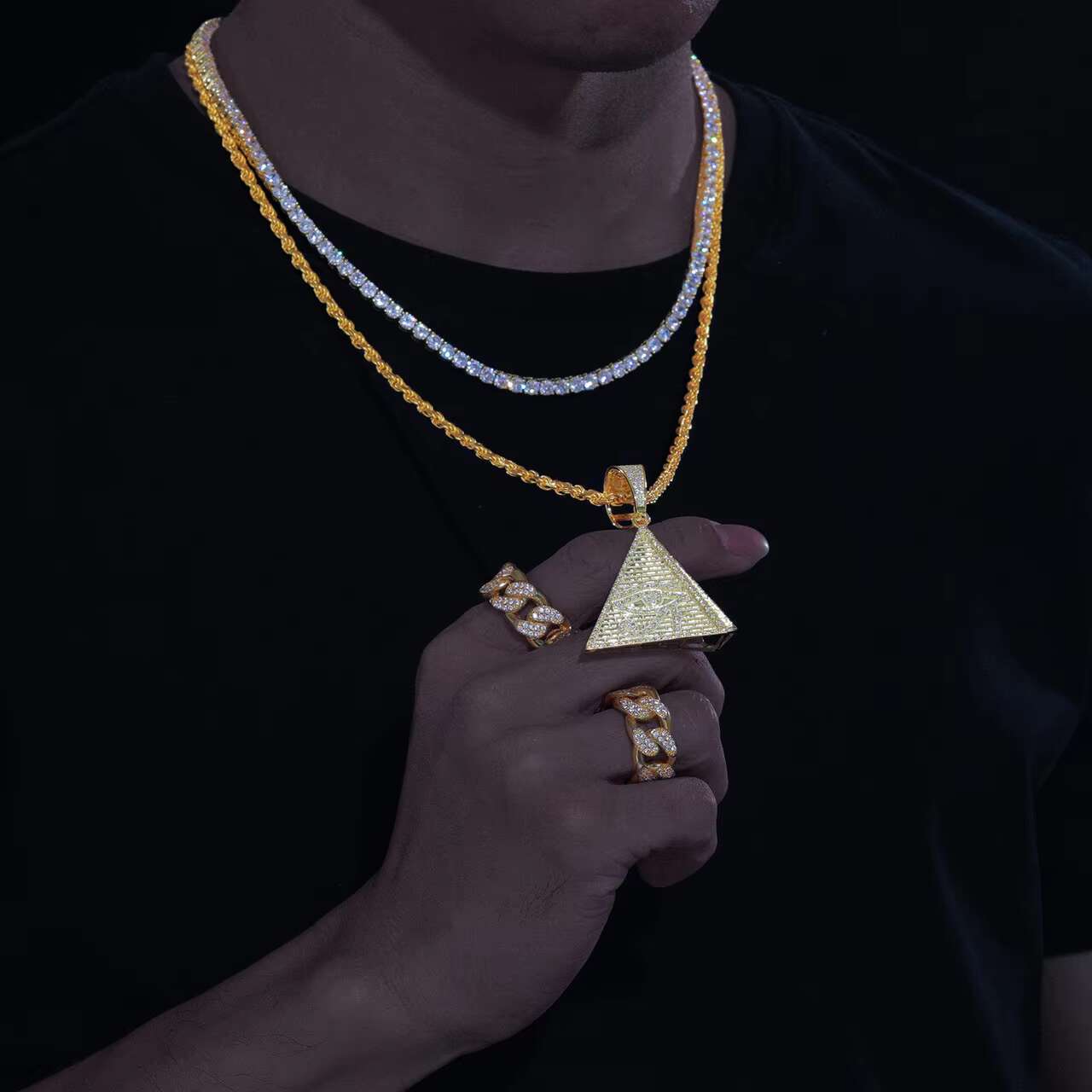Solid 925 Hip Hop Pendant-the Pyramid Eye of Horus Dazzling Moissanite Diamond Chic and Stylish