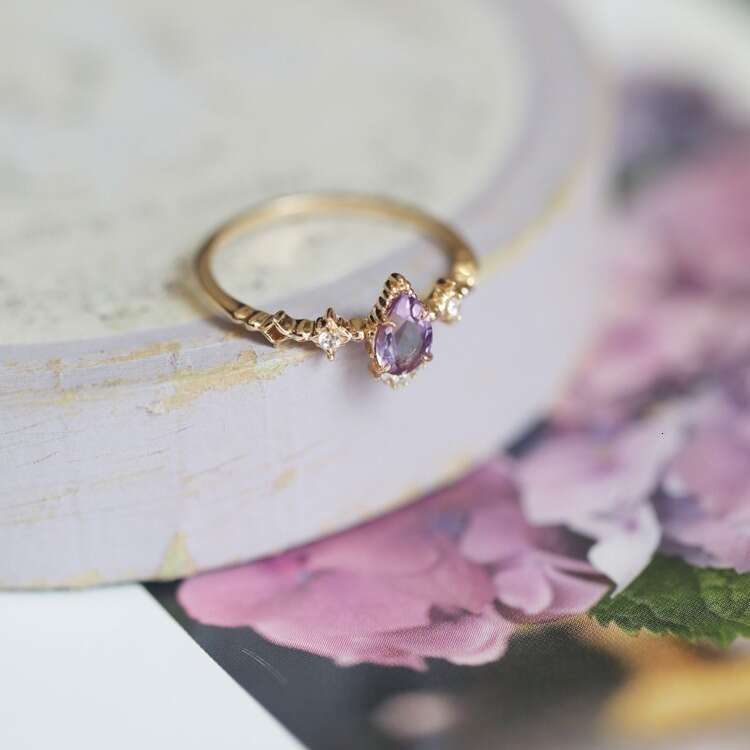 Tears of Light" Japanese AGET*E Same Style Dreamy Sparkling Diamond Ultra Exquisite Amethyst Light Luxury Versatile Ring