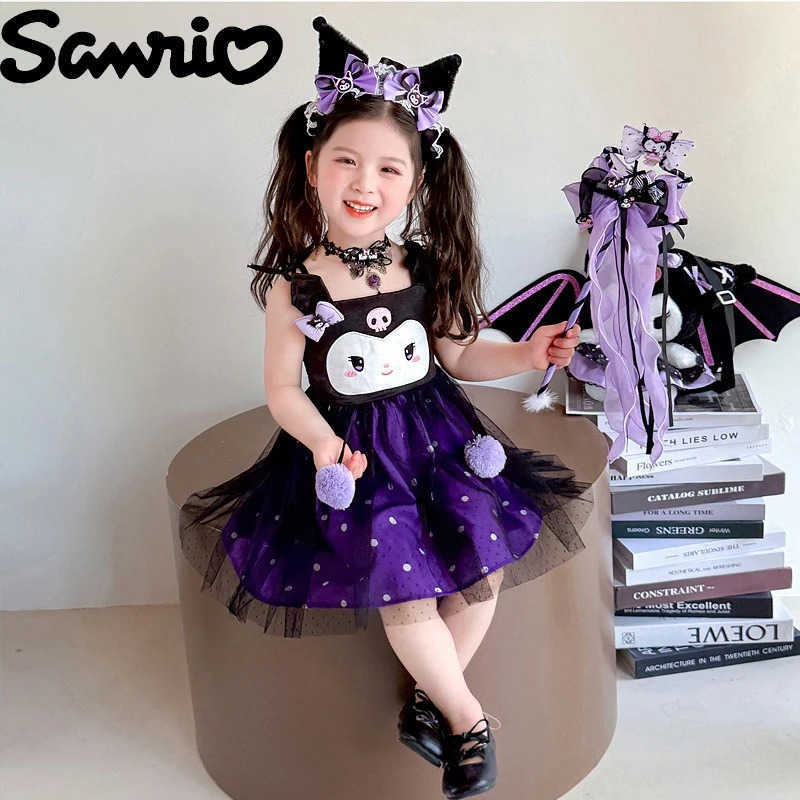 Sanrio New Sanrio Kuromi Lolita Princess Dress Cartoon Anime Kawaii Embroidery Printed Accessories Dress Set for Girls Summer Gift XJ250618
