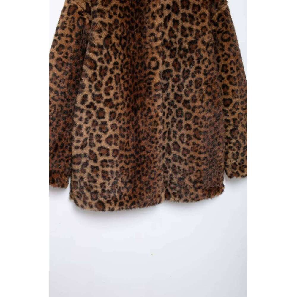 Leopard Print Faux Fur Winter Coat Female Outerwears Plush Jacket Long Sleeve Jackets For Women