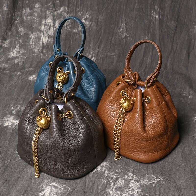 New Manual First Layer Cowhide Makeup Bags Fashion Casual Bucket High Quality Soft Chain Bag
