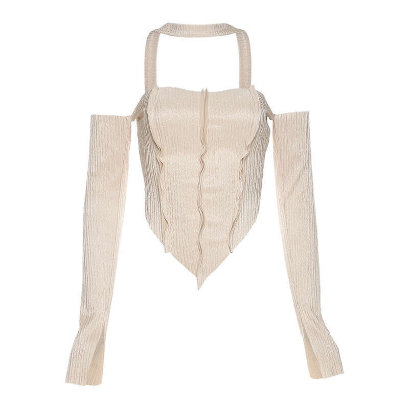 Autumn New Women's Fashion Solid Color Slim Fit Crop Irregular Halter Neck Tank Top B5