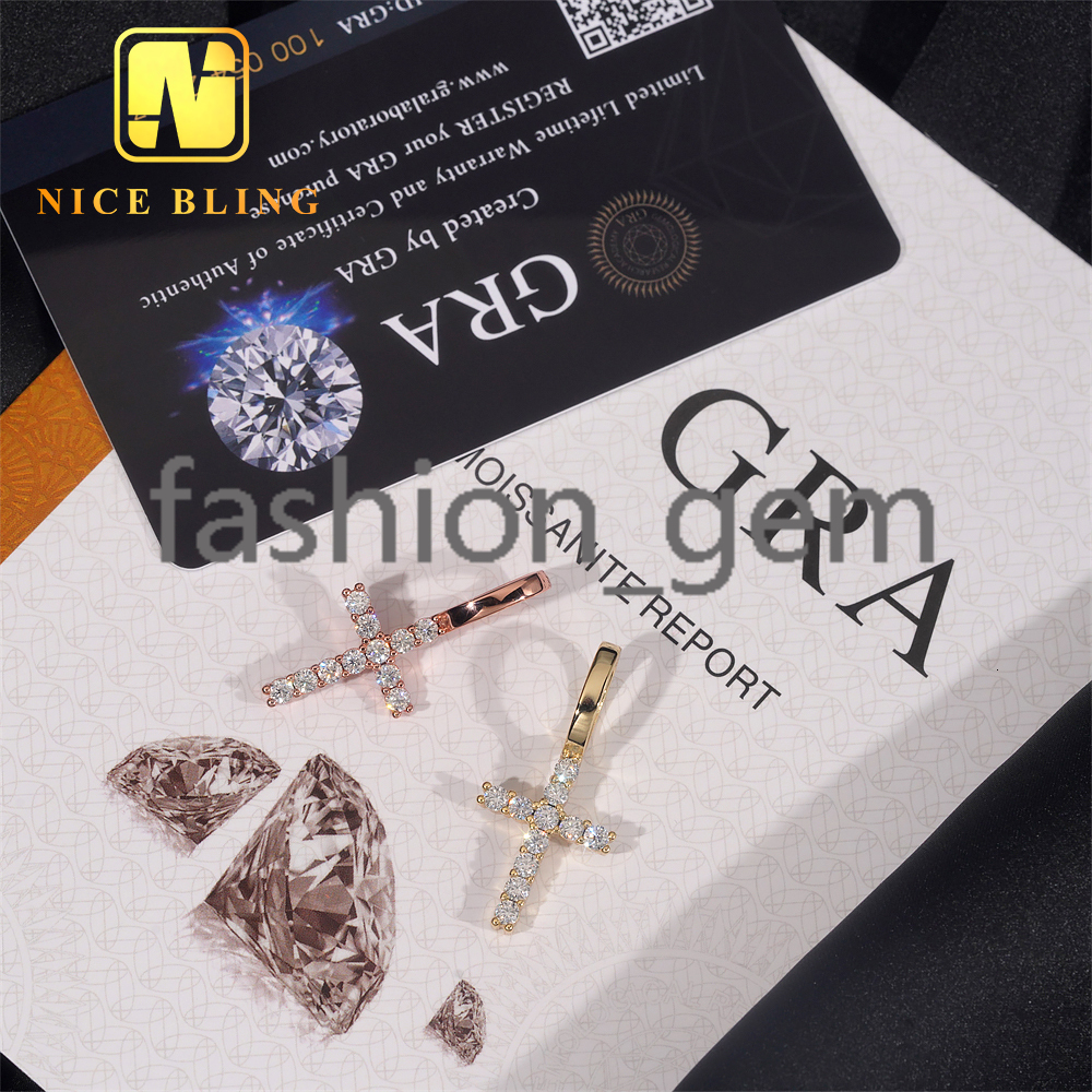 Classic Tiny Hip Hop Jewelry Round Cut Moissanite Iced Out Pendant 925 Silver VVS Moissanite Cross Rapper Pendant for Men