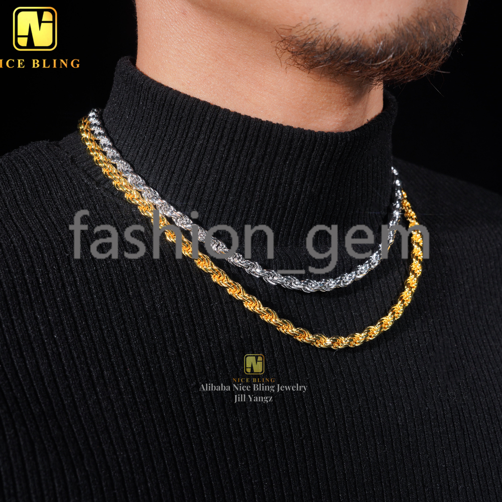 Real Gold Plated 6mm Pass Diamond Tester 925 silver 925 silver Moissanite Rope Chain Cadena Not Tarnish