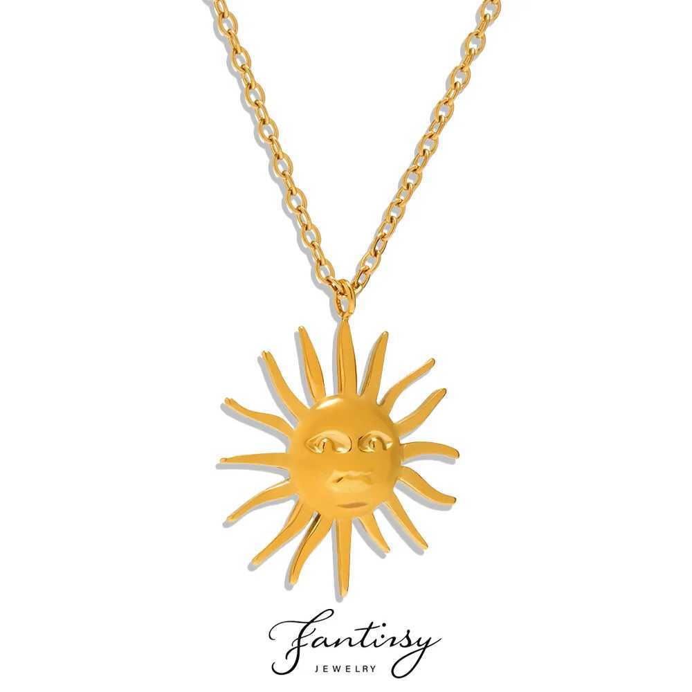 316 Stainless Steel Necklace for Women Fashion Gold Color Silver 18K Sun Pendant Necklace Female Gold-plated Chain Neck Jewelry W250618