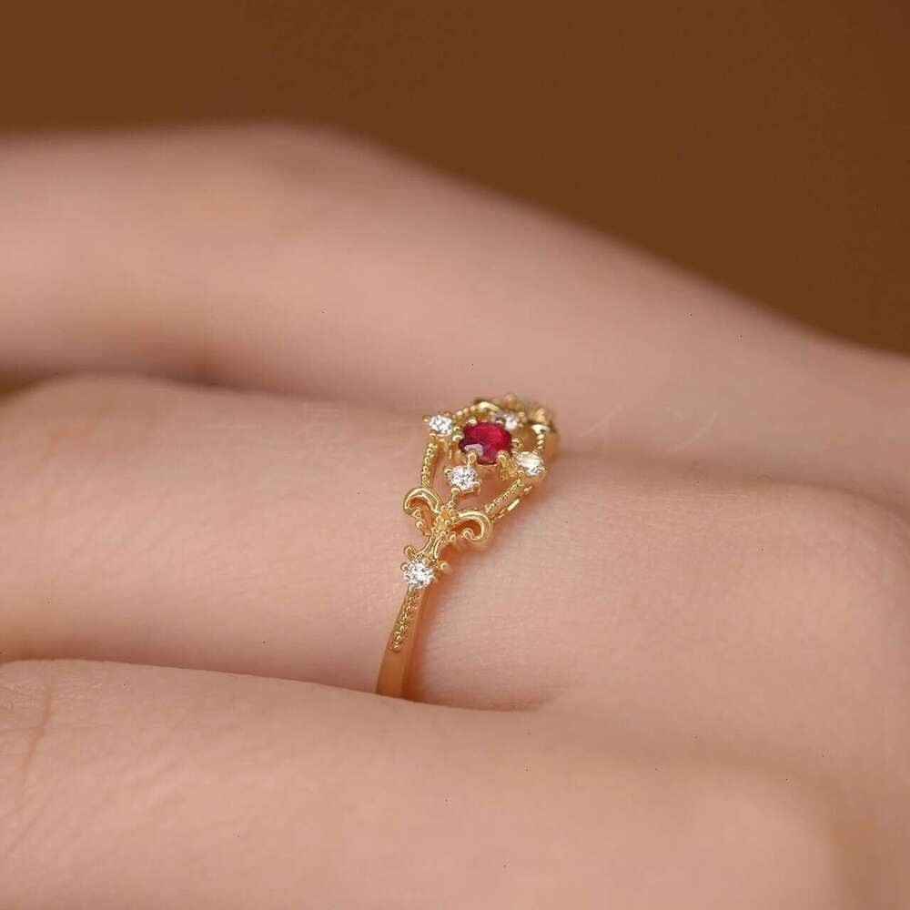 French Style Imitation Red Hollow Design Personality High-end Feel Beaded Edge Index Finger Ring for Women