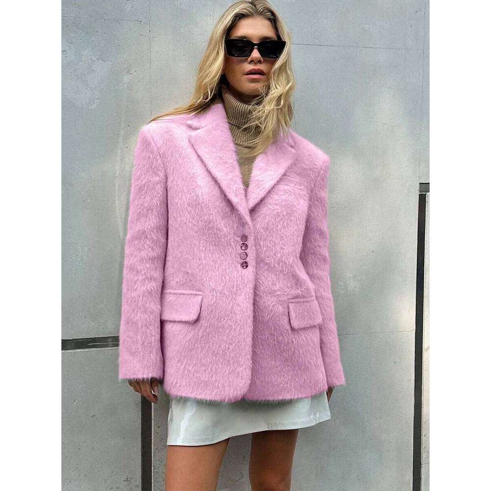Bornladies Winter New Women's Collar Plush Jacket Elegant Loose Chic Coat Thicken Fashion Office Ladies Warm Button Outerwear