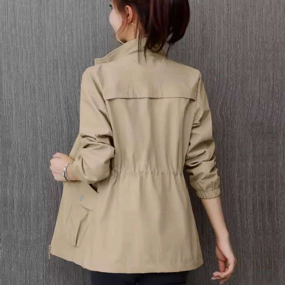 HI-FASHION Double Layer Windbreaker, Autumn Casual Coat, Fashionable Women's Jacket with Stand Collar in Plus Size 4XL