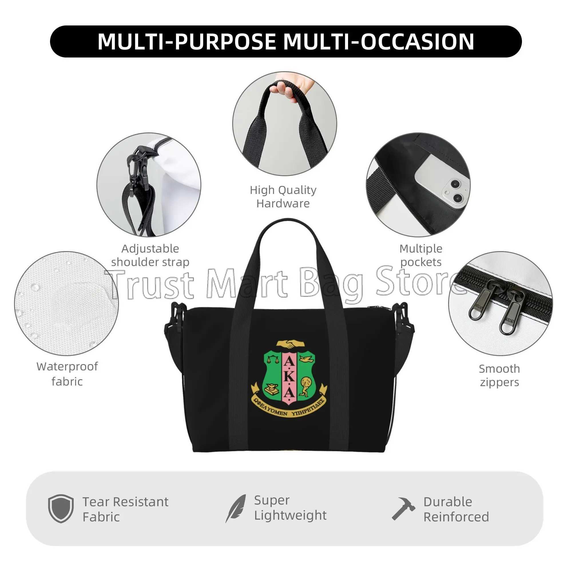 AKA Sorority Print Hand Travel Bag Sports Fishing Gym Yoga Luggage Tote Bag Multipurpose Waterproof Weekender Bags for Women Men W250618