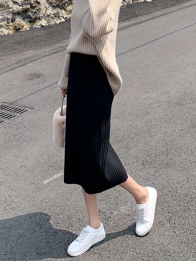 MM299 New mid-length split woolen one-step skirt high waist slimming hip skirt