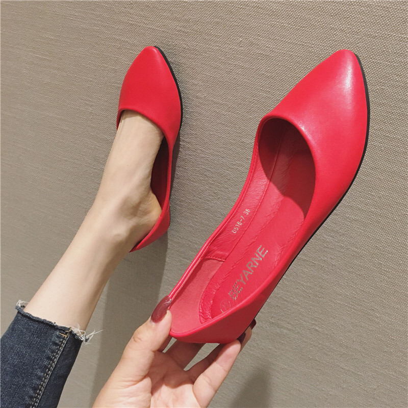 BEYARNE Women's Leather Soft Sole Candy Color Plain Shallow Mouth Single Heel Flat Plus Size Shoes ddmythur