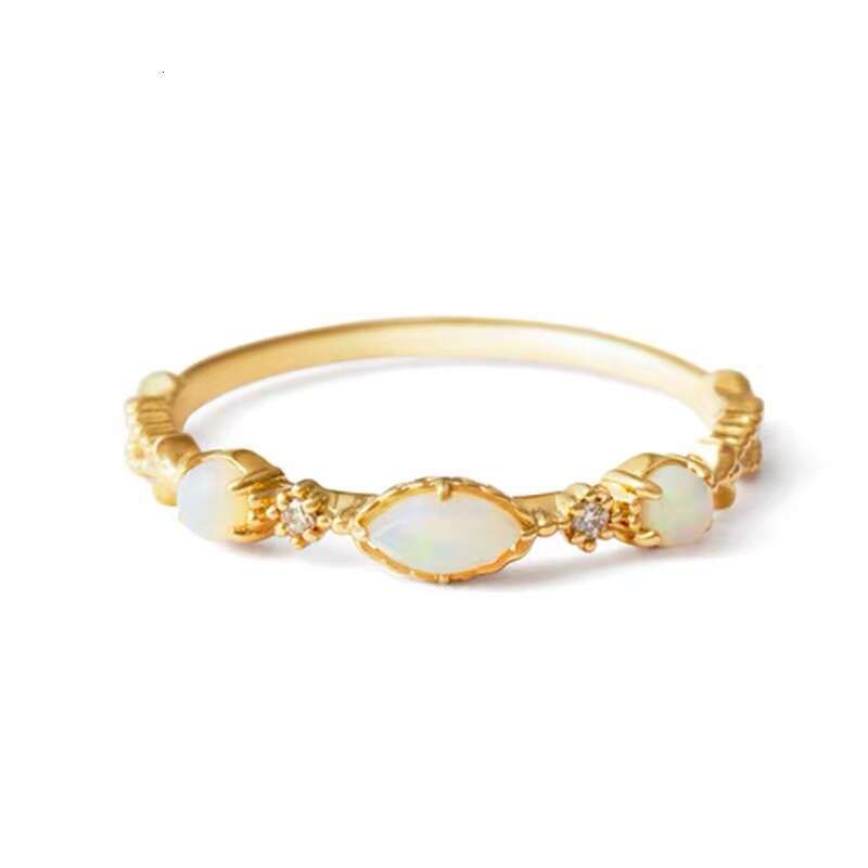 Light Luxury Style Palace Natural Opal Protein Stone Hollow Pattern Ring for Women Ins