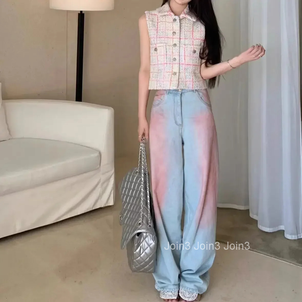 Womens Jeans Tie Dye Denim Pants for Women High Waist Shot Wide Leg Trousers Pant Vibrant 2025 Korean Style Original 2000s Y2k Z