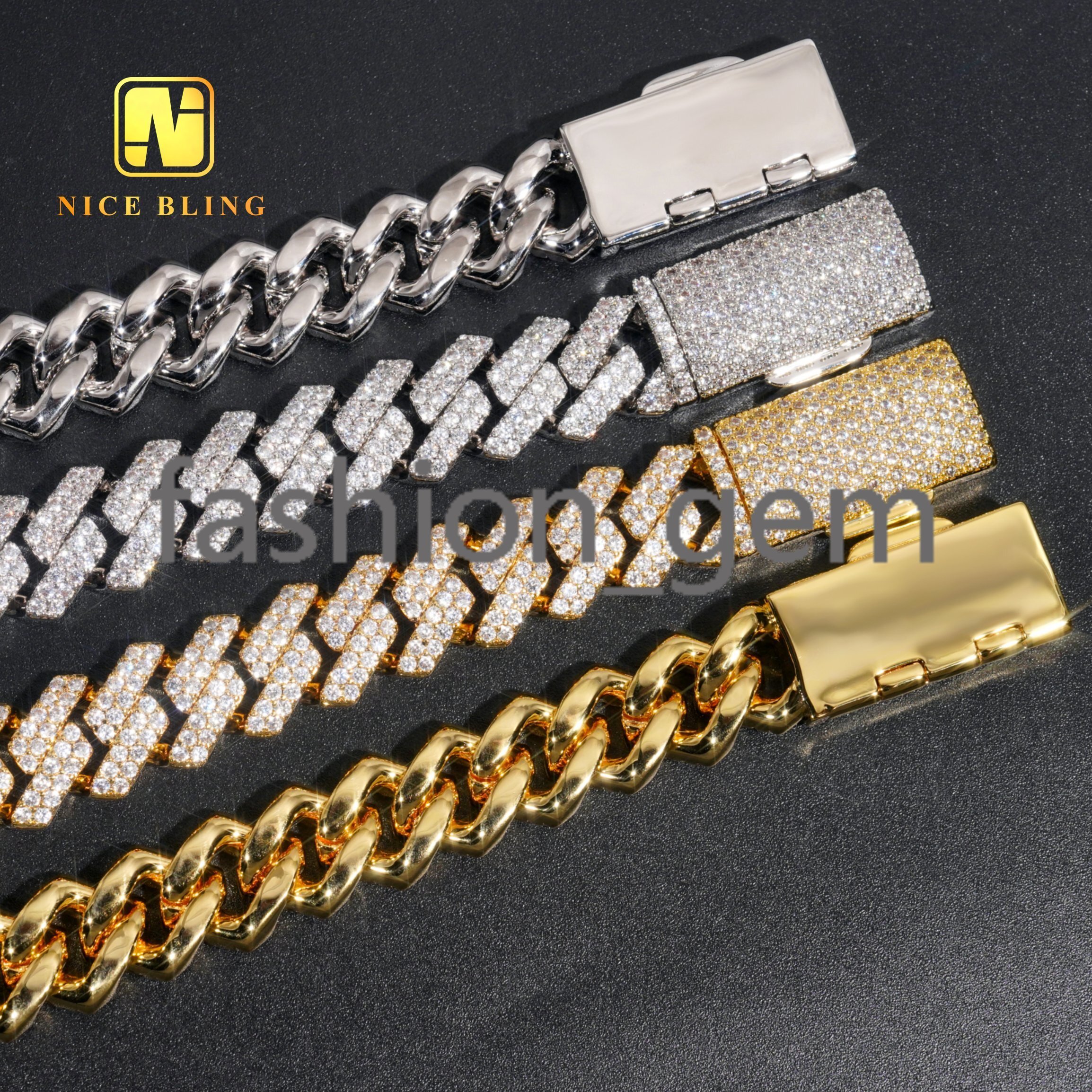 13mm Iced Out Cuban Link Chains 2 Rows Prong Setting Wholesale Brass Cuban Necklaces Hip Hop Rappers moissanite moissaniteia Necklace