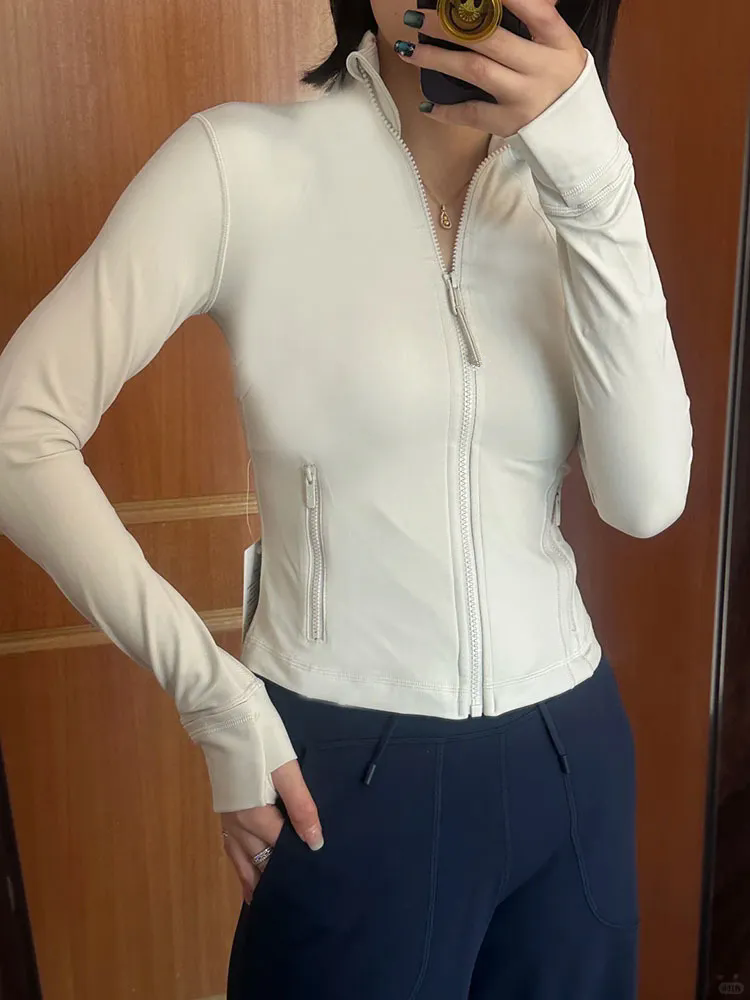 Women Yoga Cropped Jacket Outfit Womens Zipper Gym Slim Fit Zip Thumb Hole Running Workout Fitness Jackets New