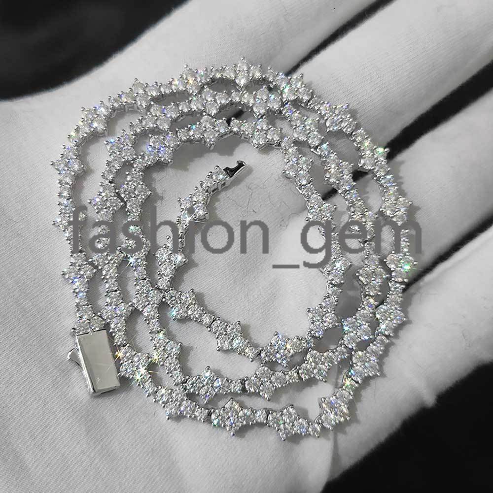 6.5mm Iced Out VVS Diamond Flower Shape Tennis Chain Hip Hop Jewelry 925 Sterling Silver Moissanite Tennis Chain Necklace