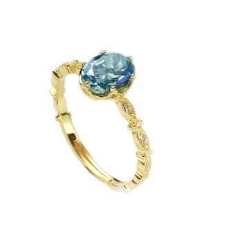 Natural London Blue Topaz Horse Eye Ring New Light Luxury Versatile Fresh Style