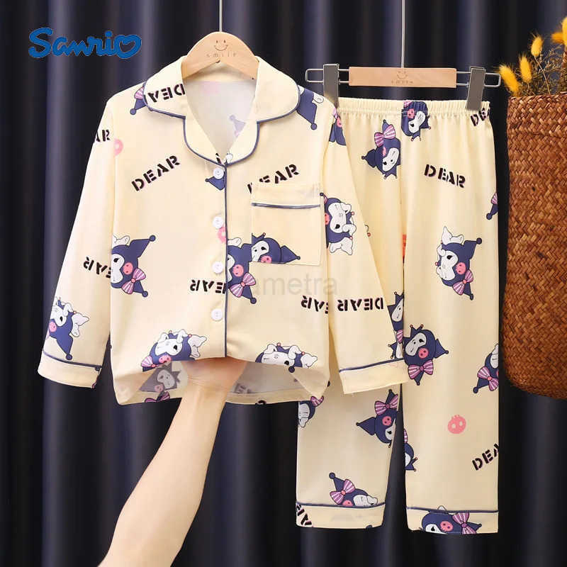 Sanrio Summer New Ins Childrens Home Clothes Cartoon Anime Long Sleeve Cardigan Pajama Set Loungewear Sets for Children Sleepwear XJ250618XJ250618