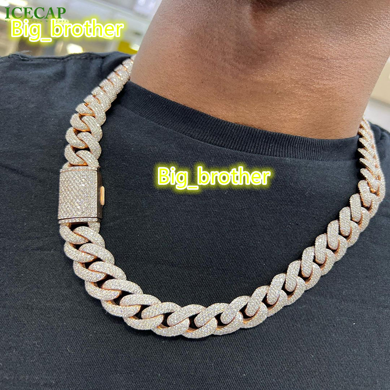 18k Gold Plated Cuban Link Chain Silver Color Cuban Chain Necklace Jewelry VVS Moissanite Diamond 925 Cuban Necklace for Men