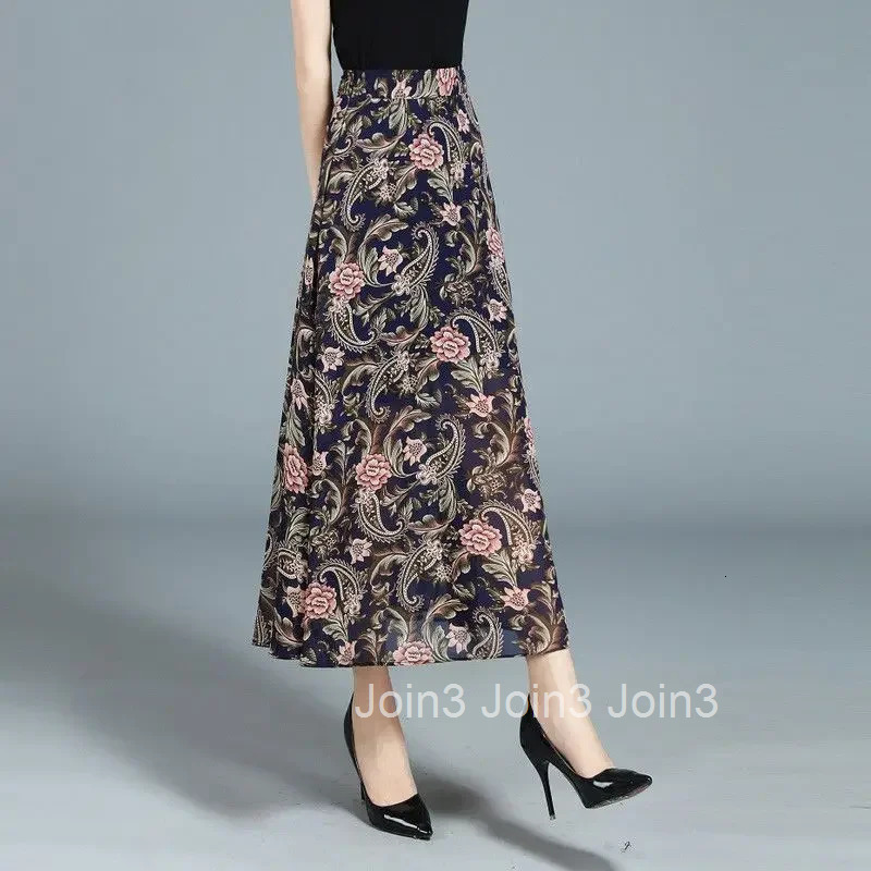 Chiffon Midi Skirts for Women Floral Y2k Vintage Harajuku Stylish Premium High Quality 2025 Trend Summer Cheap V Woman Skirt