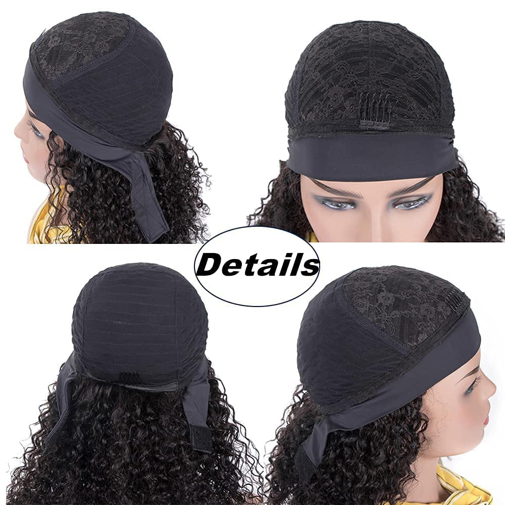 Deep Wave Headband Wig Human Hair Full Machine Made 250% Density Deep Curly Glueless Wig 100% Human Hair For Black Women Easy to Go