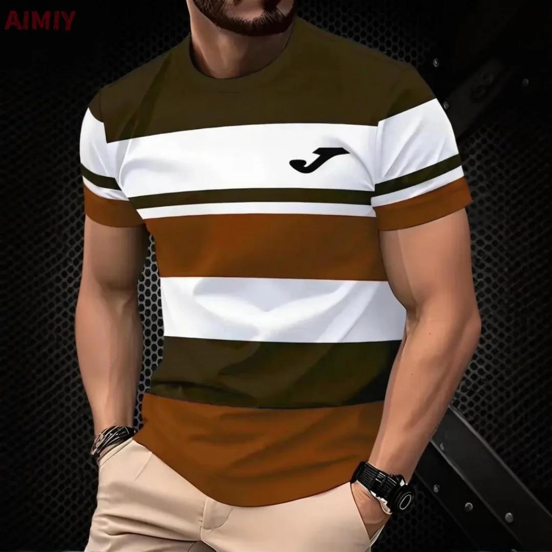 Mens Oversized Tshirt Summer Outdoor Casual Round Neck Short Sleeve Top Striped Printed Style OverSize Loose Clothing 250616