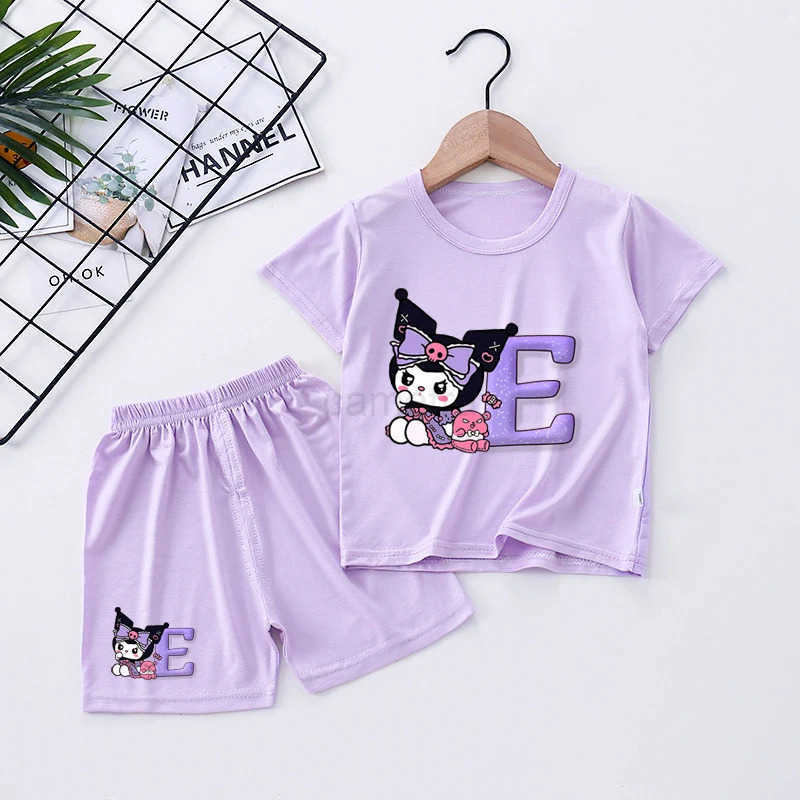 Sanrio Kuromi Sanrio Summer Childrens Pajamas Set Cute Anime Cartoon Kids Pajamas Boy Girl Sleepwear Short-Sleeved Pants LoungewearXJ250618XJ250618