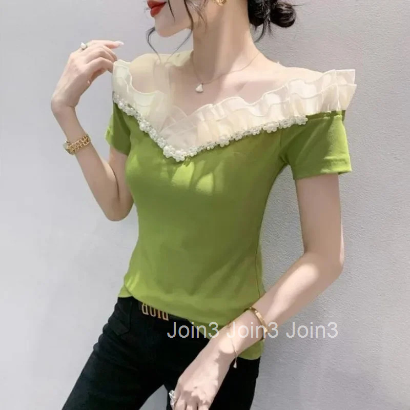 Sexy Womens T-shirt Summer Outfit Female Top Elegant Harajuku Fashion Korean Reviews Many Clothes Japanese Vintage Polyester