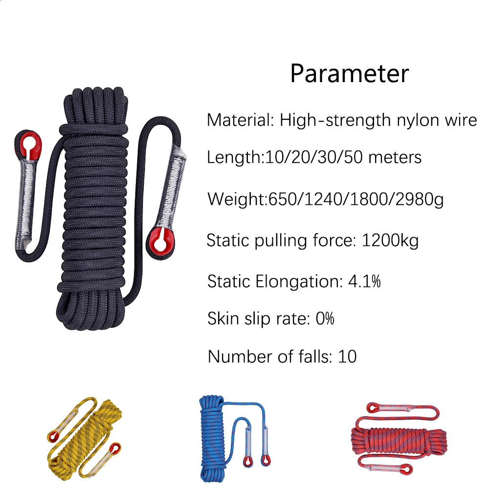 Climbing Rope 10mm 50m Outdoor Rock High Strength Static Survival Emergency Fire Rescue Safety Rope Cord Hiking Equipment 250617