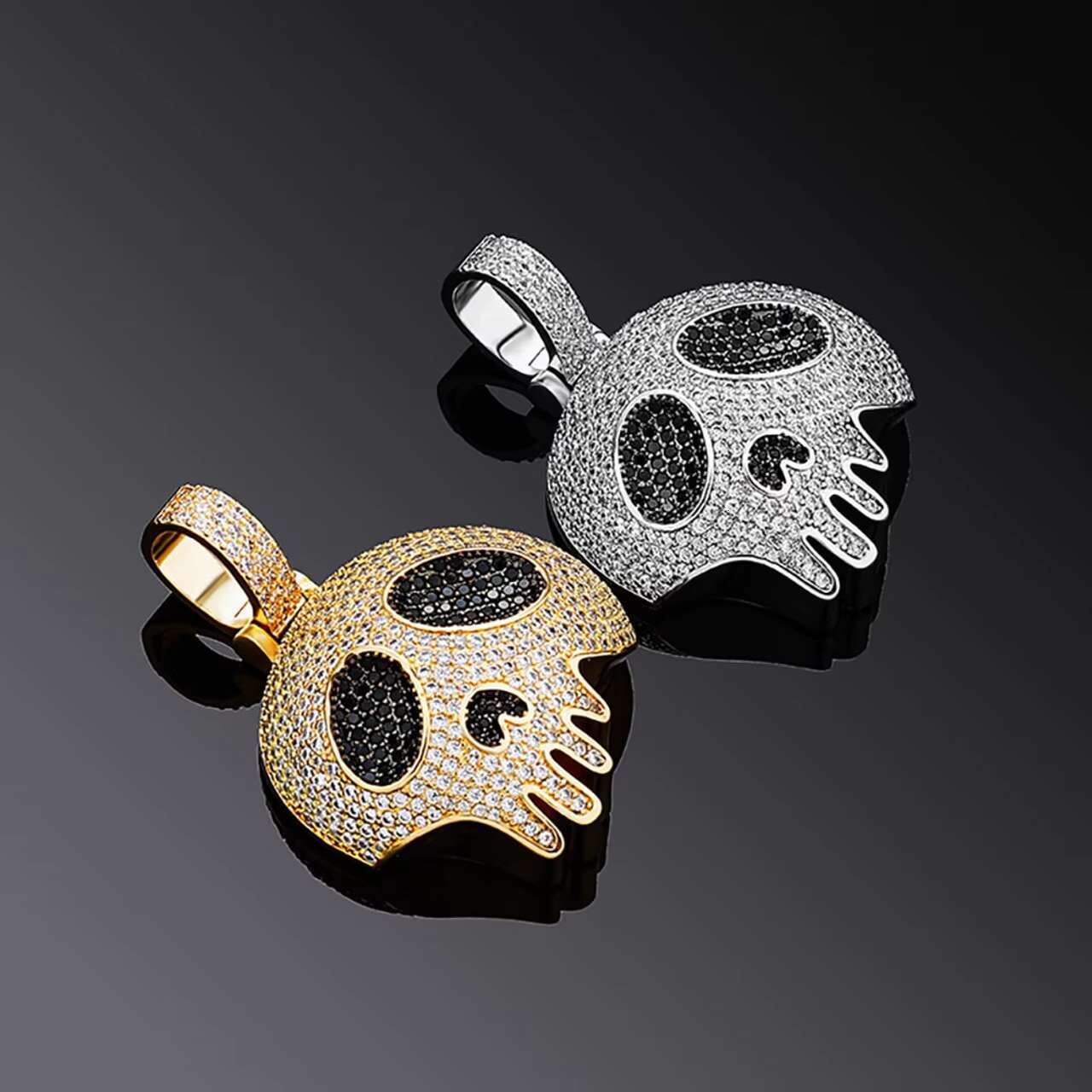 Mens 14K Gold 925 Silver Moissanite Pendant Chain Necklace Flooded Ice Broken Skull Head Hip Hop Style Charm