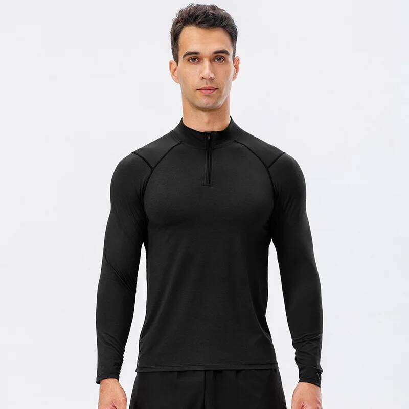 Men's Quick-Dry Long-Sleeve Running Shirts for Autumn Fiess, Ustad Training Sweatshirt with Half-Zip, Base Layer Underwear