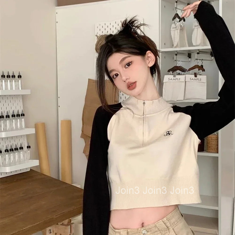 Womens Sweater Pullovers Crop Knit Tops for Woman Black Short Zip-up Jersey Aesthetic Trend 2025 Designer Korean Luxury Crochet