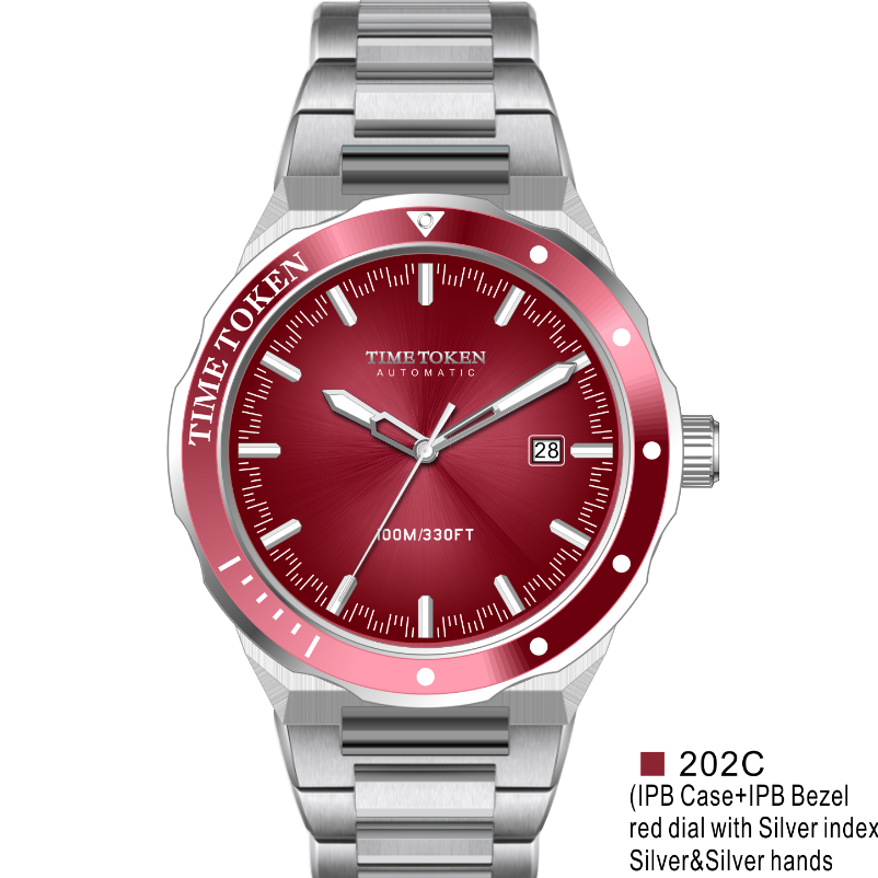 TIME TOKEN Men's Fashion Watch, 316L Steel Case, Japan 8215 Mechanical Movement, Sapphire Glass, Double Push Clasp, 100M Water Resistance