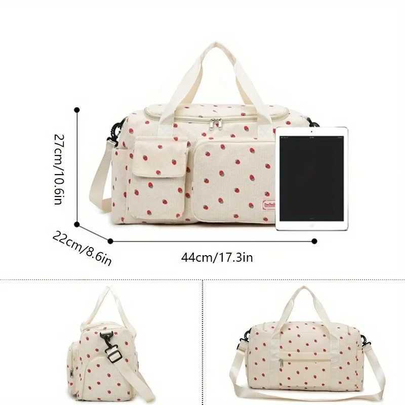 Large capacity strawberry printed travel bag multifunctional dry wet separation independent shoe box casual style W250618