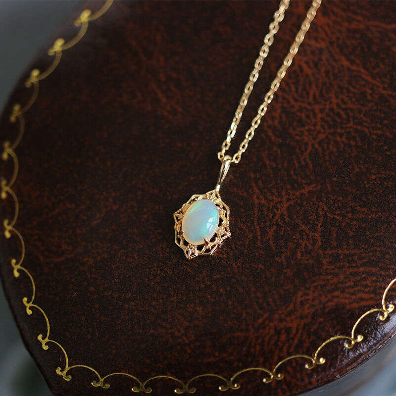 Egg Noodle Opal Lace Pendant Palace Style Gold-Plated Necklace for Women Ins Niche High-End