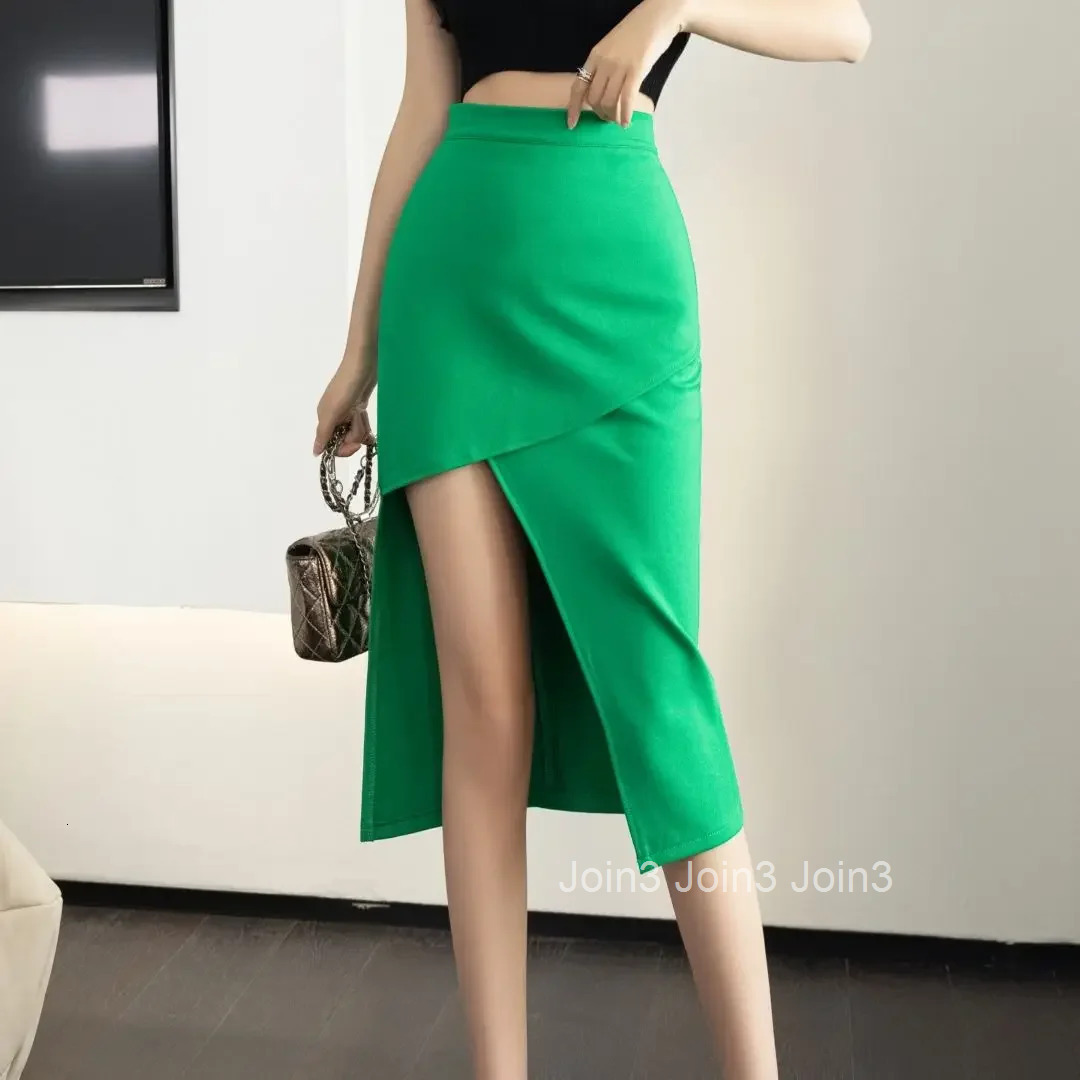 Office Woman Skirt Formal with Slit Midi Wrap Tight High Waist Premium Y2k Vintage Harajuku Aesthetic Casual V Skirts for Women