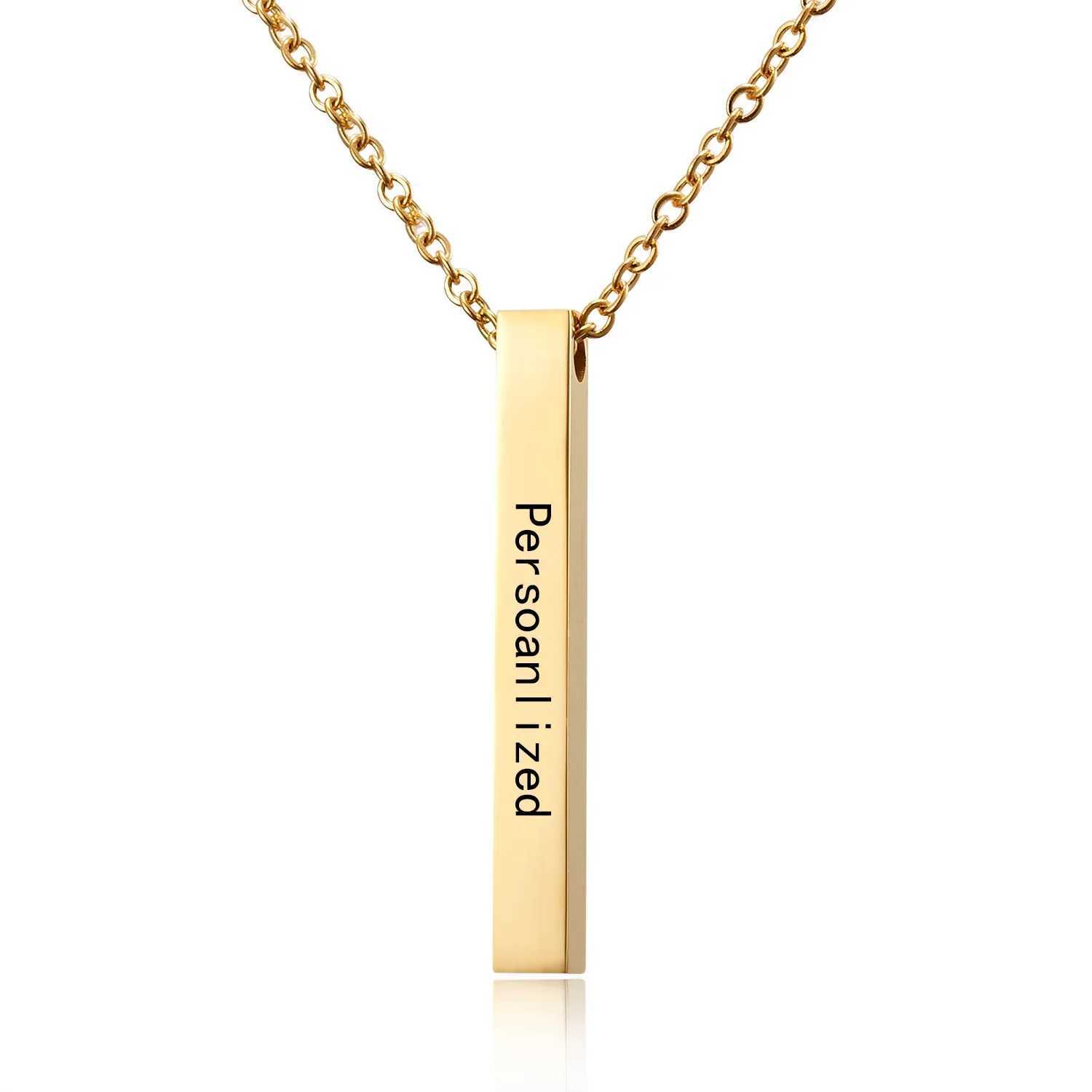 Women Men Square 18K Gold-Plated Vertical Bar Necklace Titanium Steel Lettered Necklace Customized Word Stainless Steel Necklace W250618