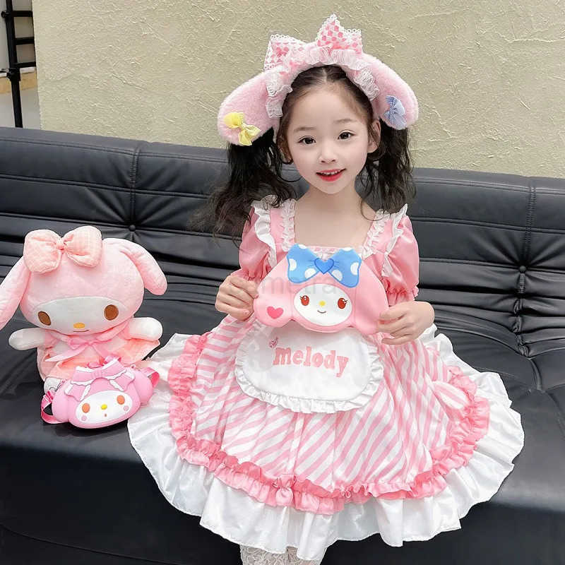 Sanrio Cute Cartoon Kuromi Princess Dresses Sanrio Kawaii Children Dresses Summer Anime Lolita Outdoor Party Children Birthday GiftsXJ250618